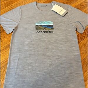 Icebreaker Light Gray Short-Sleeve Crew with Scenic Chest Graphic